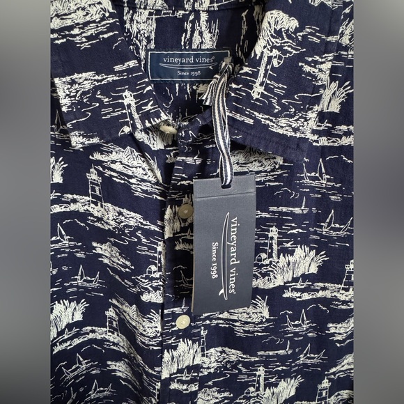 NWT Vineyard Vines Men's Ocean View Toile Linen Short Sleeve Shirt Medium - Picture 2 of 5